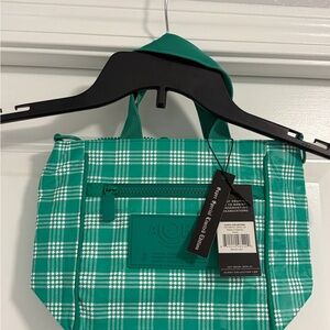 ALOHA Collection Teal Plaid Tote Bag with Front Zip Pocket